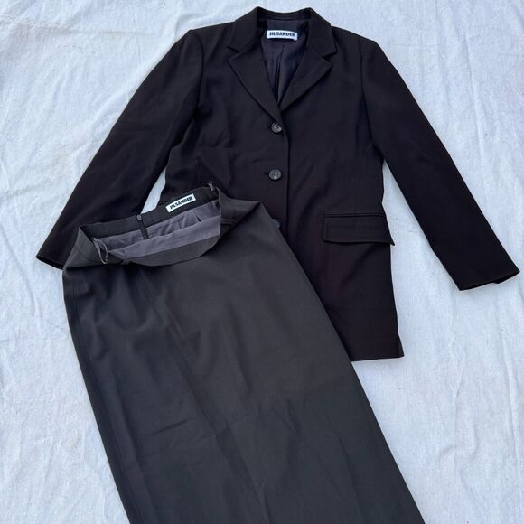 Jil Sander Made in Italy Suit Size 36 / Skirt Size 38 Wool Set Dress Black - Picture 1 of 16